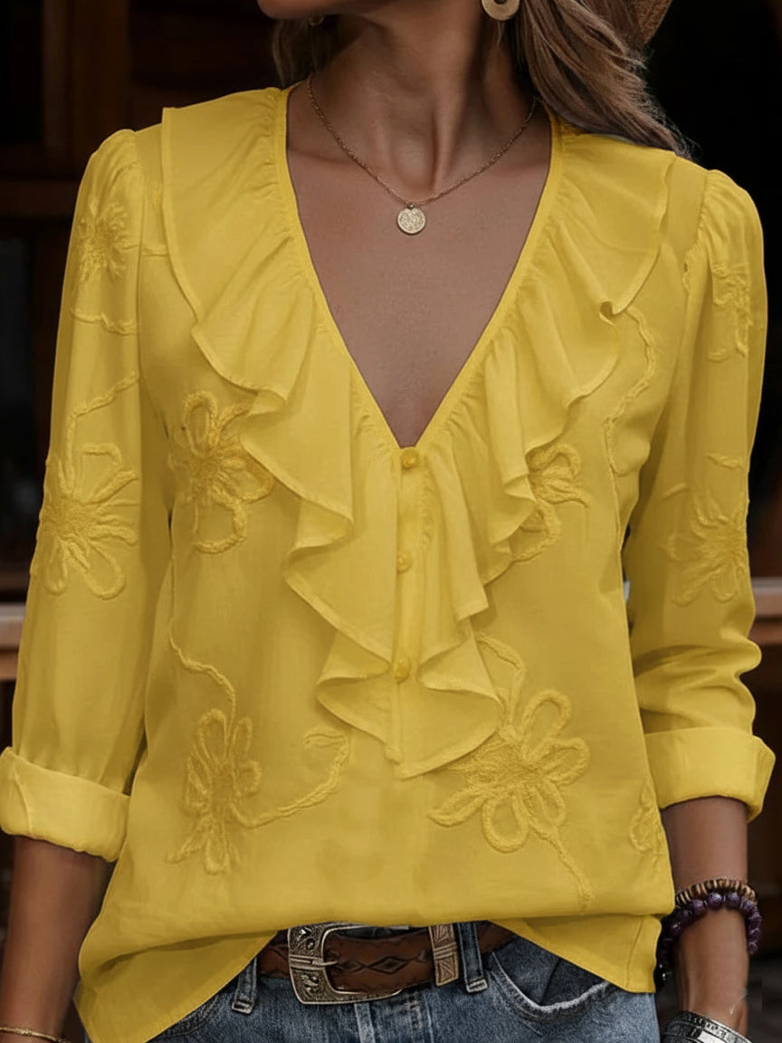CELESTINE | VINTAGE FLORAL V-NECK SHIRT