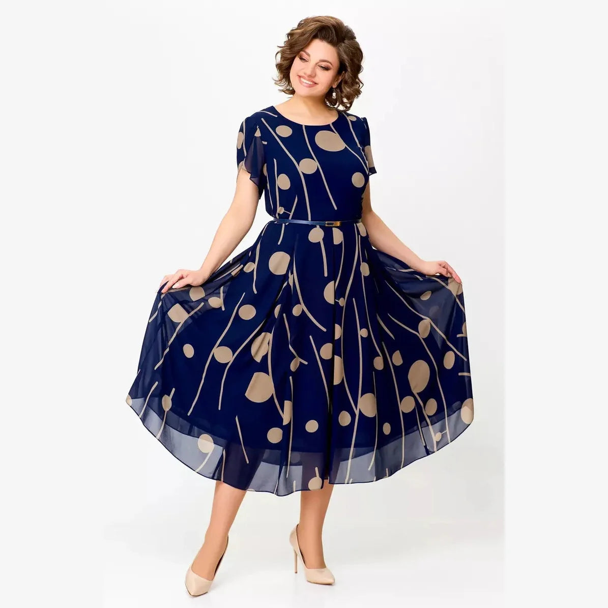IVY | Navy Polka Dot Midi Dress