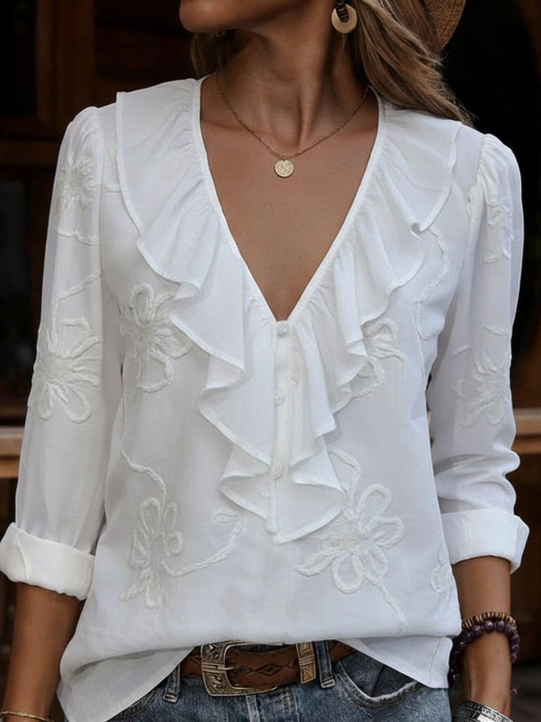 CELESTINE | VINTAGE FLORAL V-NECK SHIRT