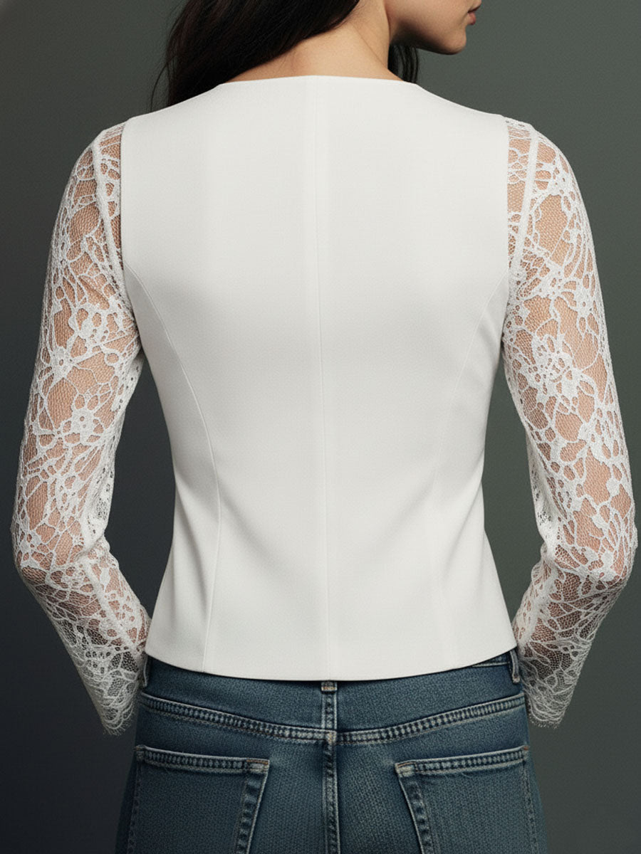 Noémie | High-Neck Black Blazer with Semi-Sheer Sleeves