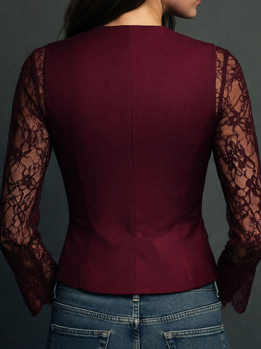 Noémie | High-Neck Black Blazer with Semi-Sheer Sleeves