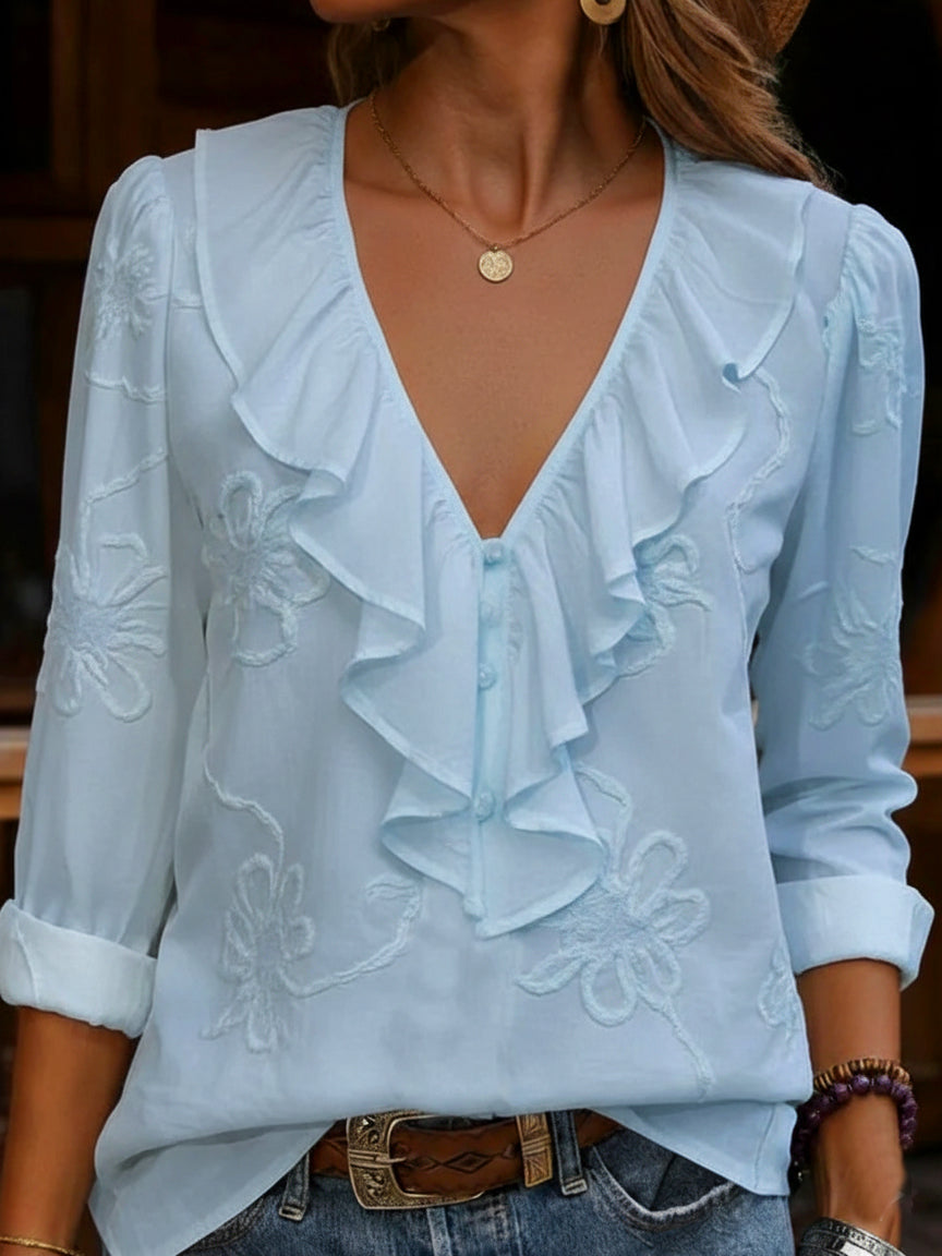 CELESTINE | VINTAGE FLORAL V-NECK SHIRT