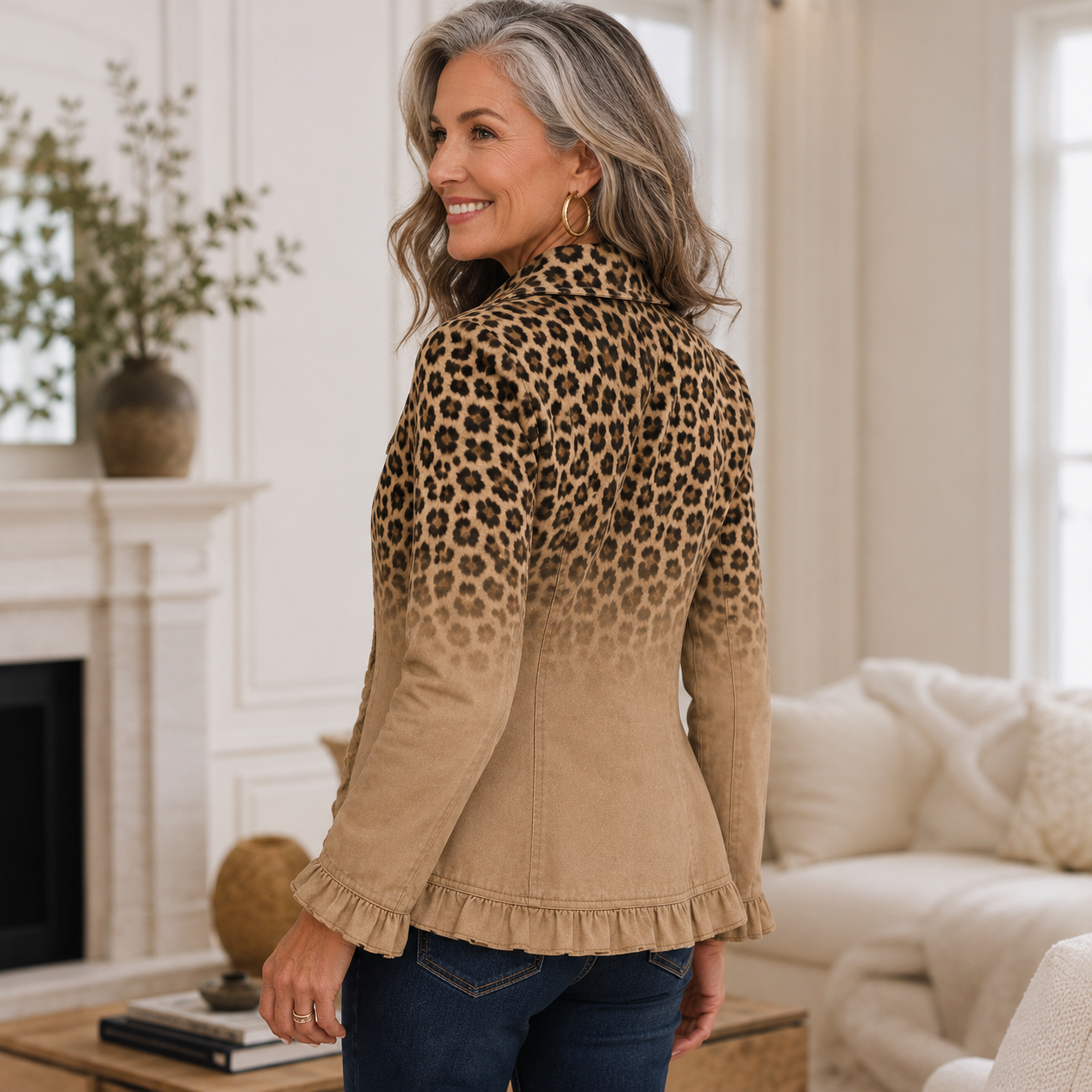Tawny™ | Vintage Leopard Gradient Ruffle Jacket