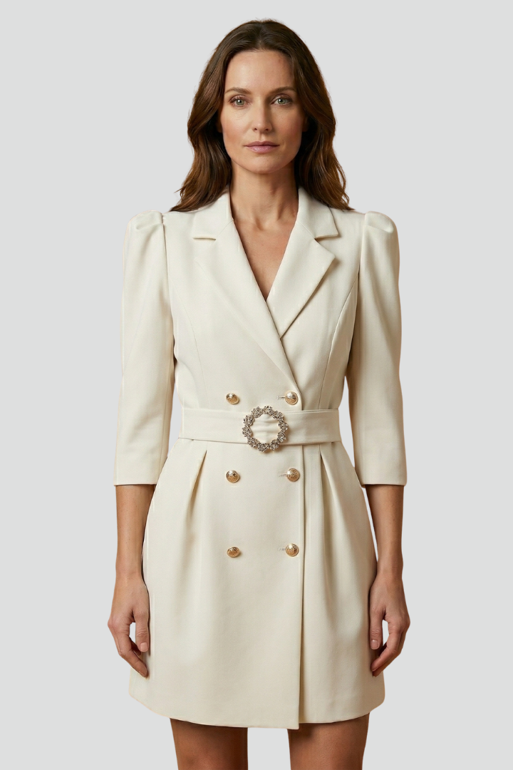 Women’s Blazer Dress with Notched Lapels and Button Front