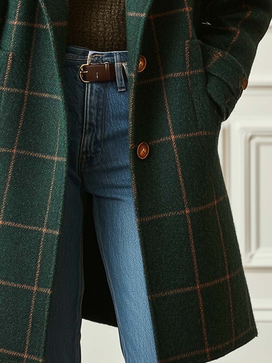 Vivienne | Elegant Check Long Coat