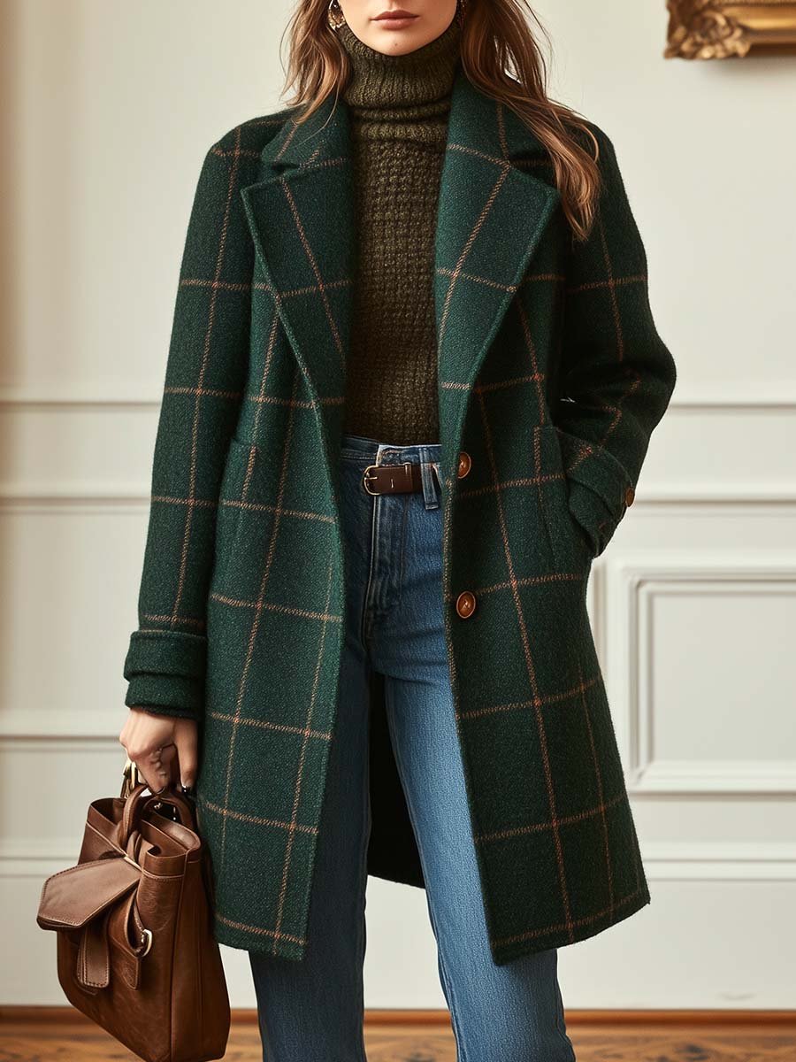 Vivienne | Elegant Check Long Coat
