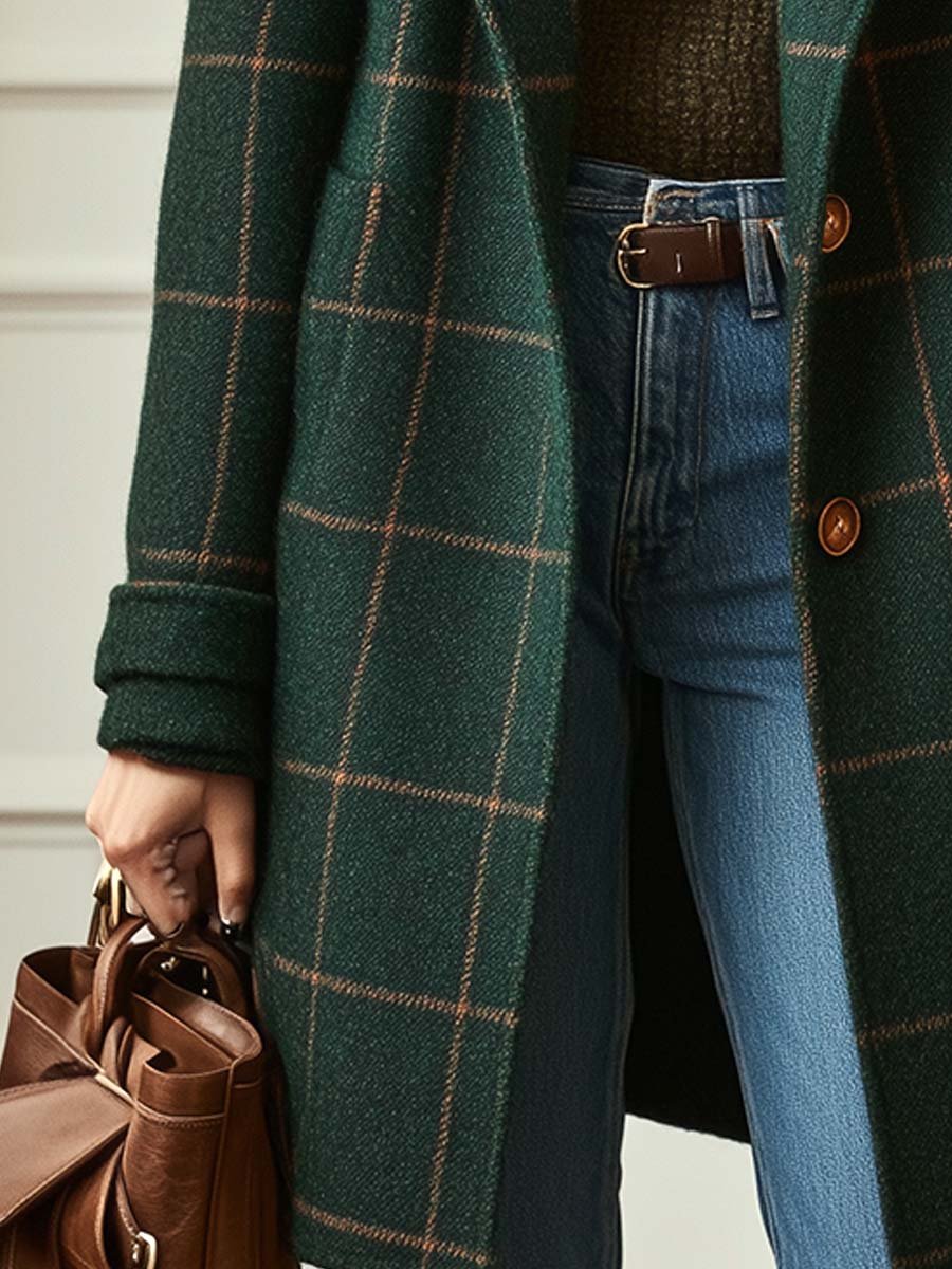 Vivienne | Elegant Check Long Coat