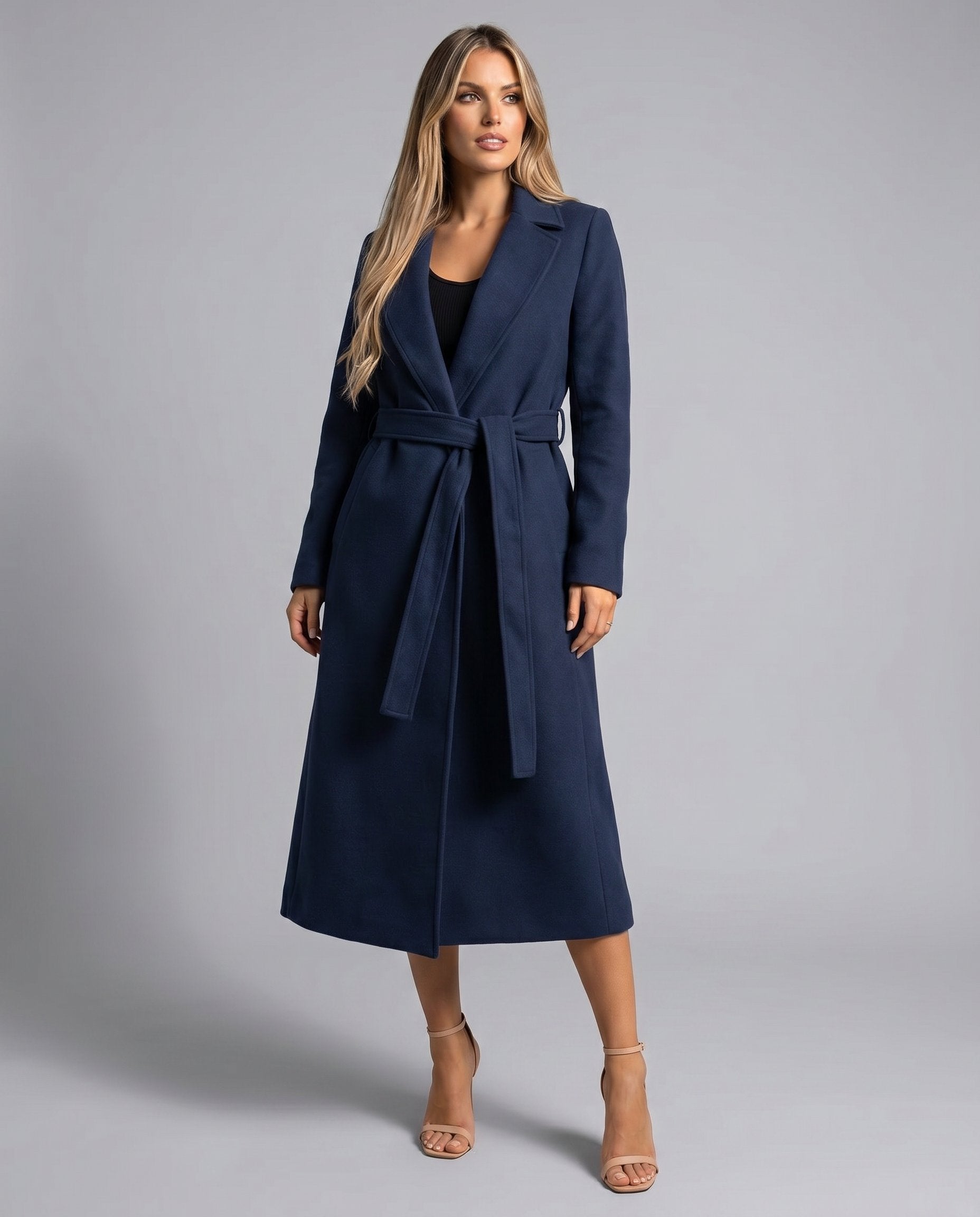Luna | Women's Belted Wool-Blend Long Lapel Trench Coat