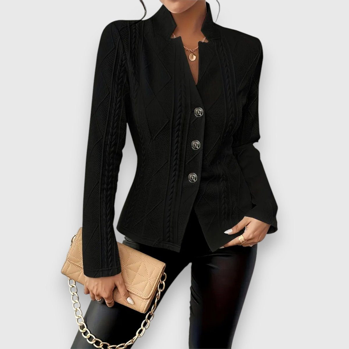 Scarlett | Women's Cable-Knit Mock-Neck Long-Sleeve Fitted Sweater