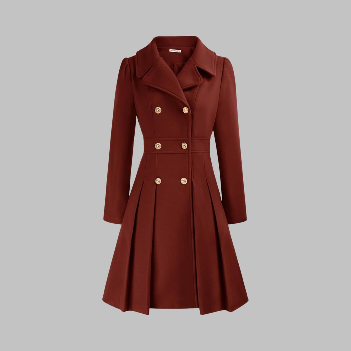 Emma | Women's Coat Double-Breasted Pleated A-Line Long Sleeve Overcoat
