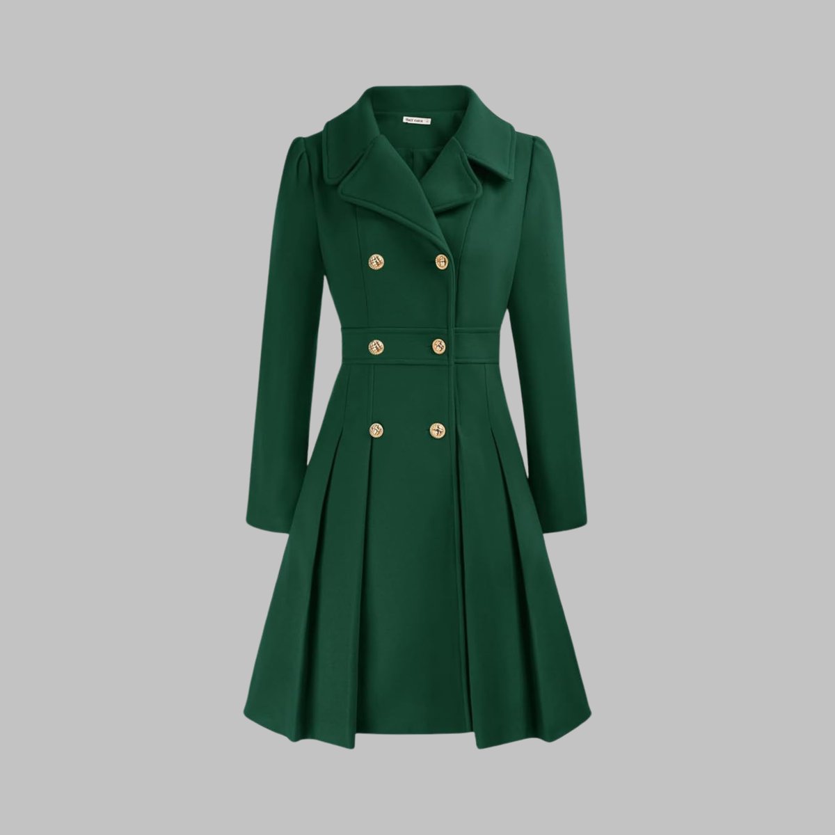 Emma | Women's Coat Double-Breasted Pleated A-Line Long Sleeve Overcoat
