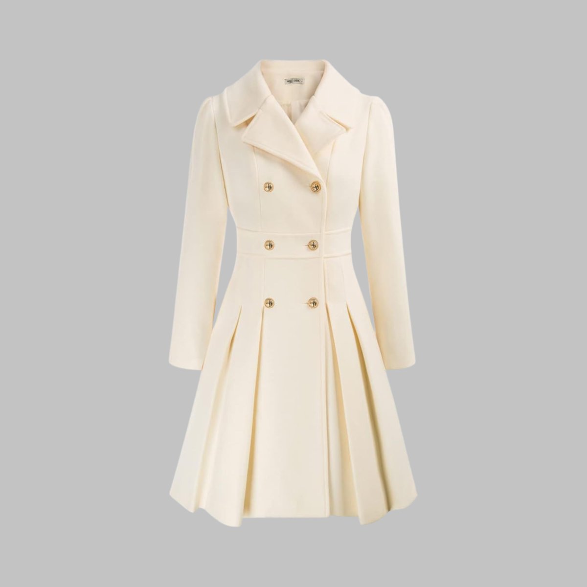 Emma | Women's Coat Double-Breasted Pleated A-Line Long Sleeve Overcoat