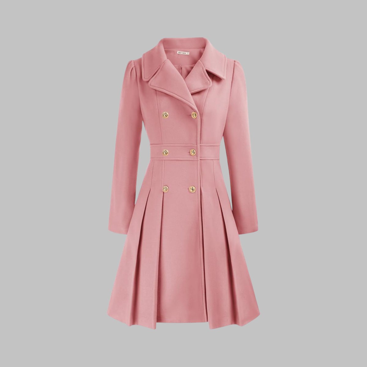 Emma | Women's Coat Double-Breasted Pleated A-Line Long Sleeve Overcoat