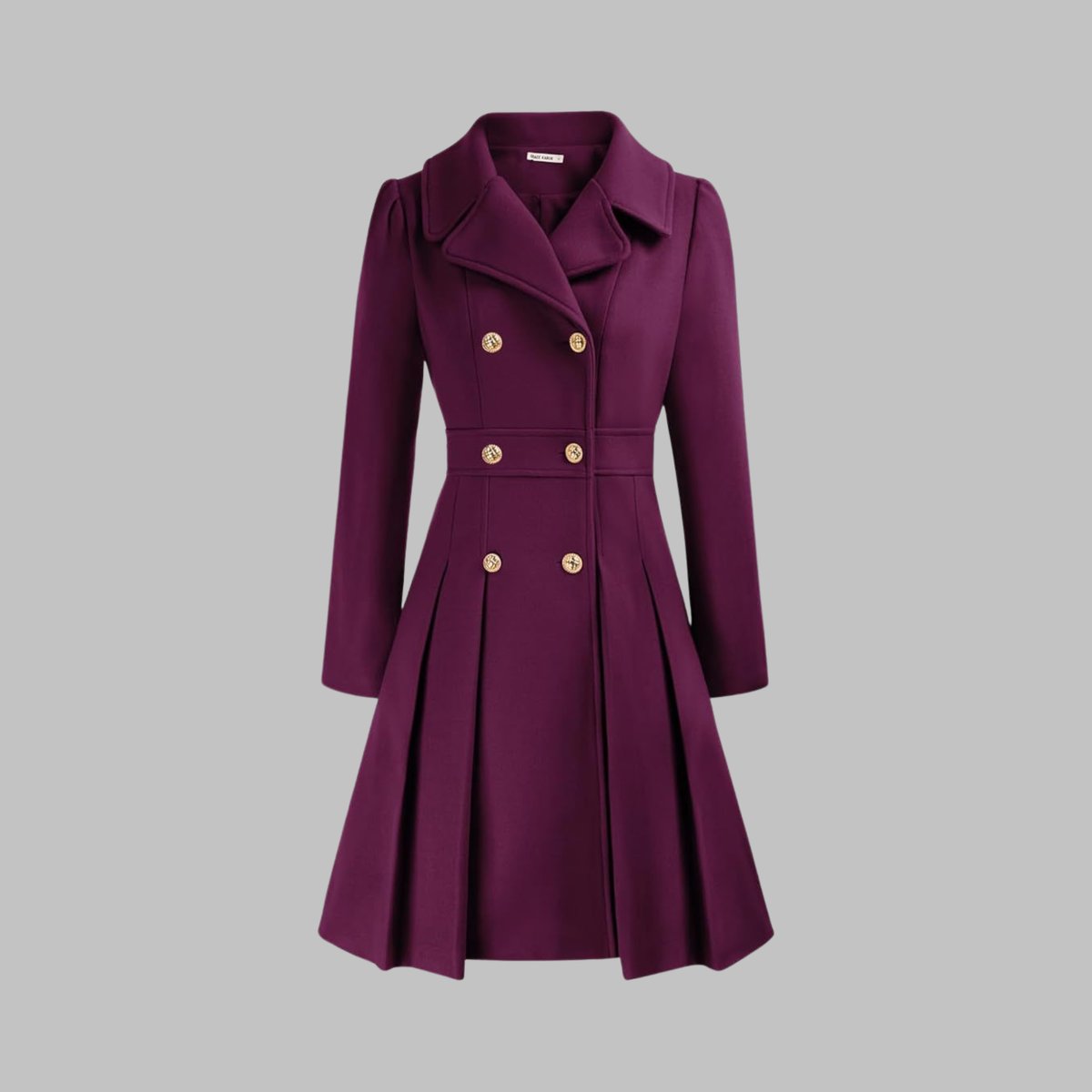 Emma | Women's Coat Double-Breasted Pleated A-Line Long Sleeve Overcoat