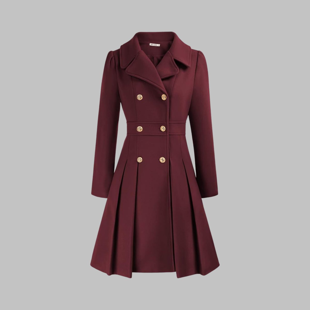 Emma | Women's Coat Double-Breasted Pleated A-Line Long Sleeve Overcoat