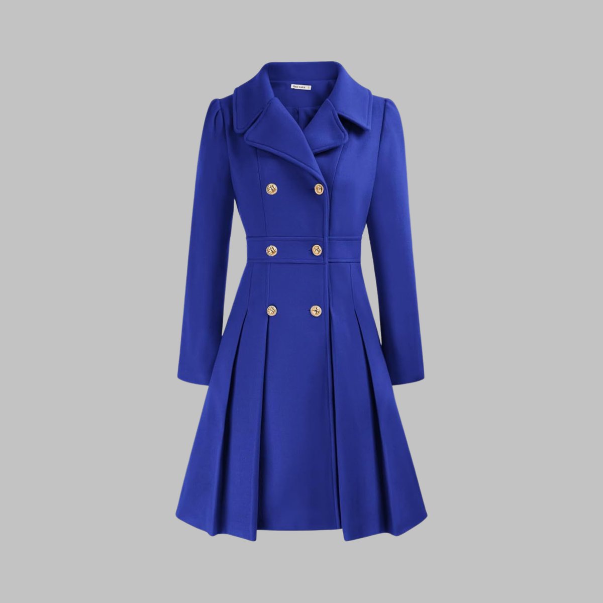 Emma | Women's Coat Double-Breasted Pleated A-Line Long Sleeve Overcoat