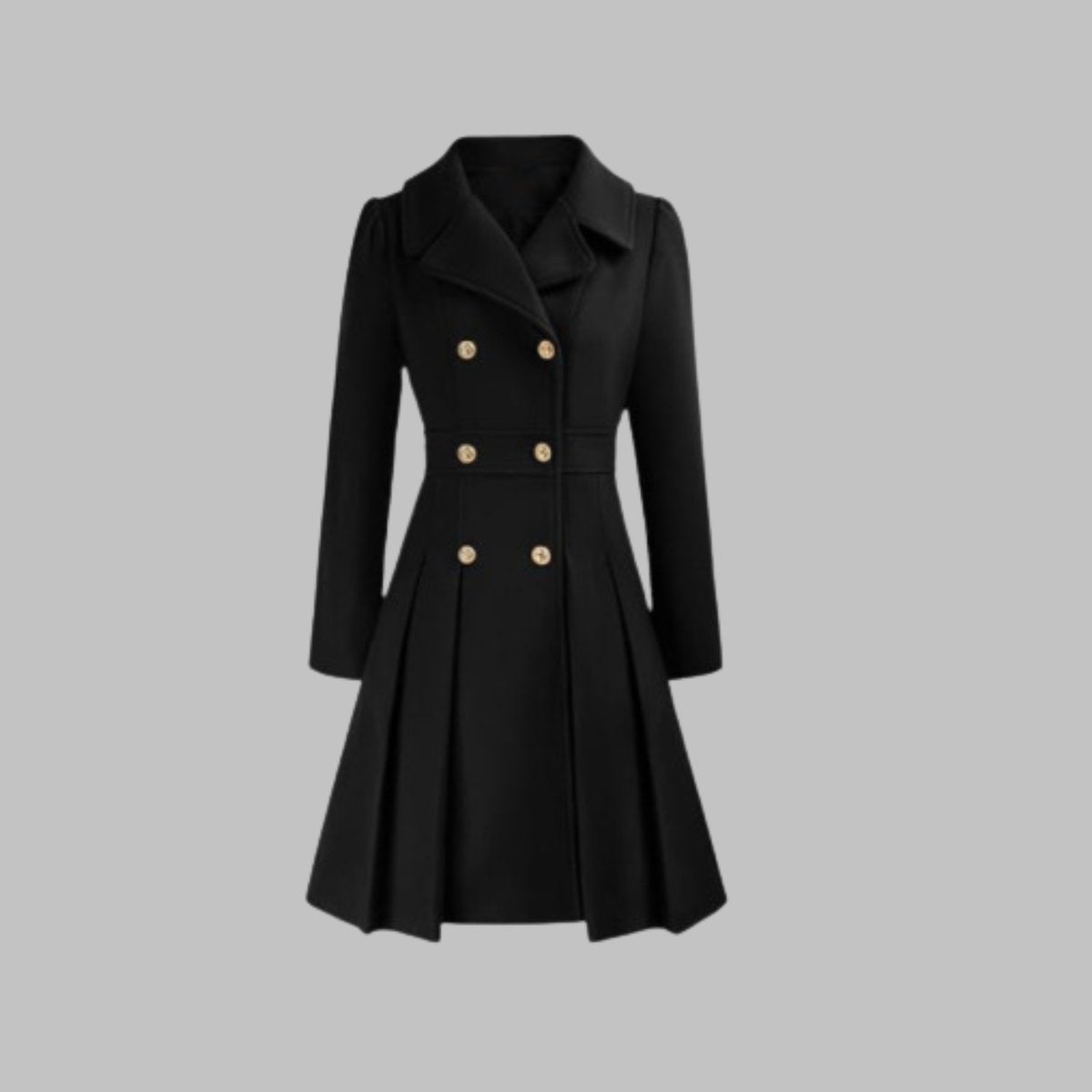 Emma | Women's Coat Double-Breasted Pleated A-Line Long Sleeve Overcoat