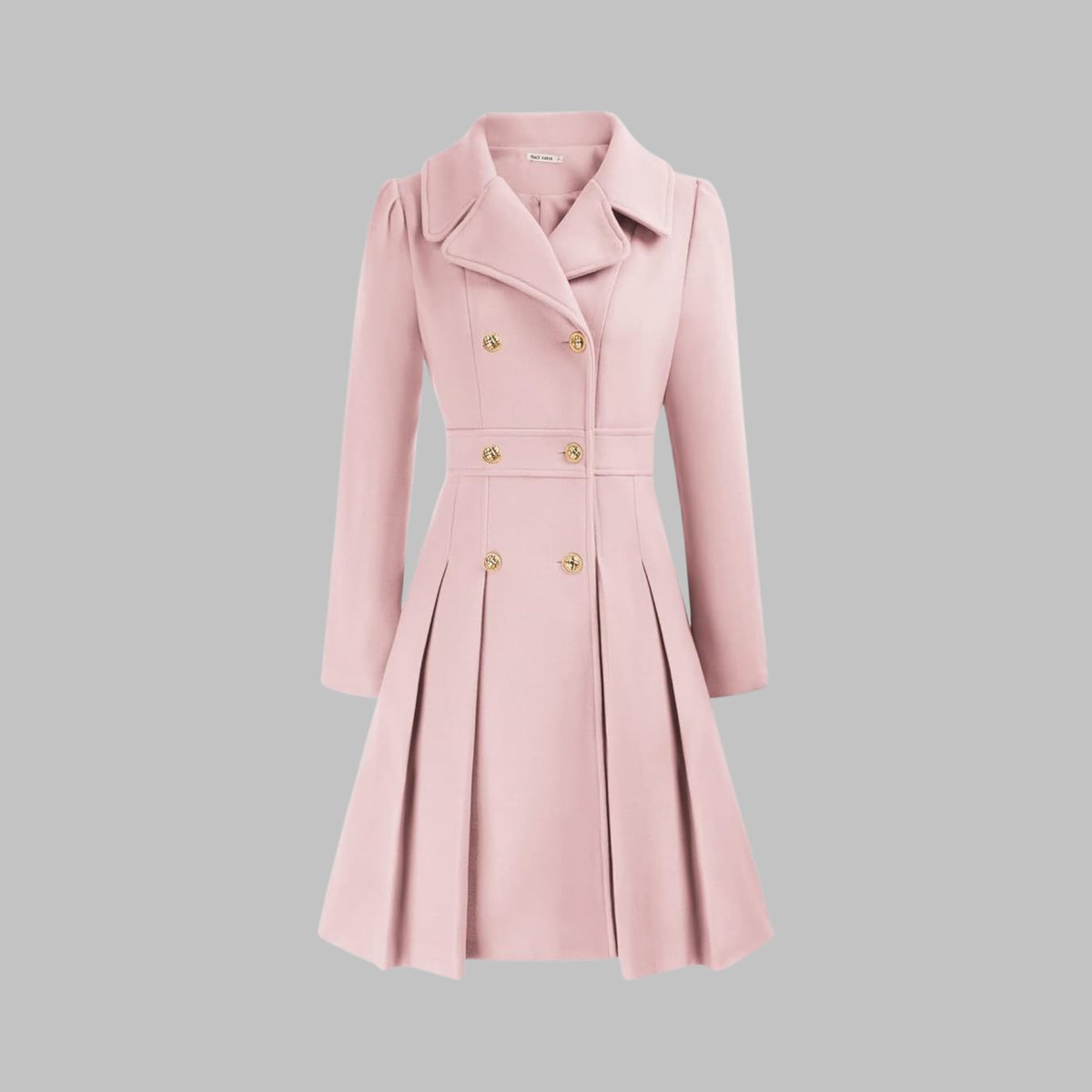 Emma | Women's Coat Double-Breasted Pleated A-Line Long Sleeve Overcoat