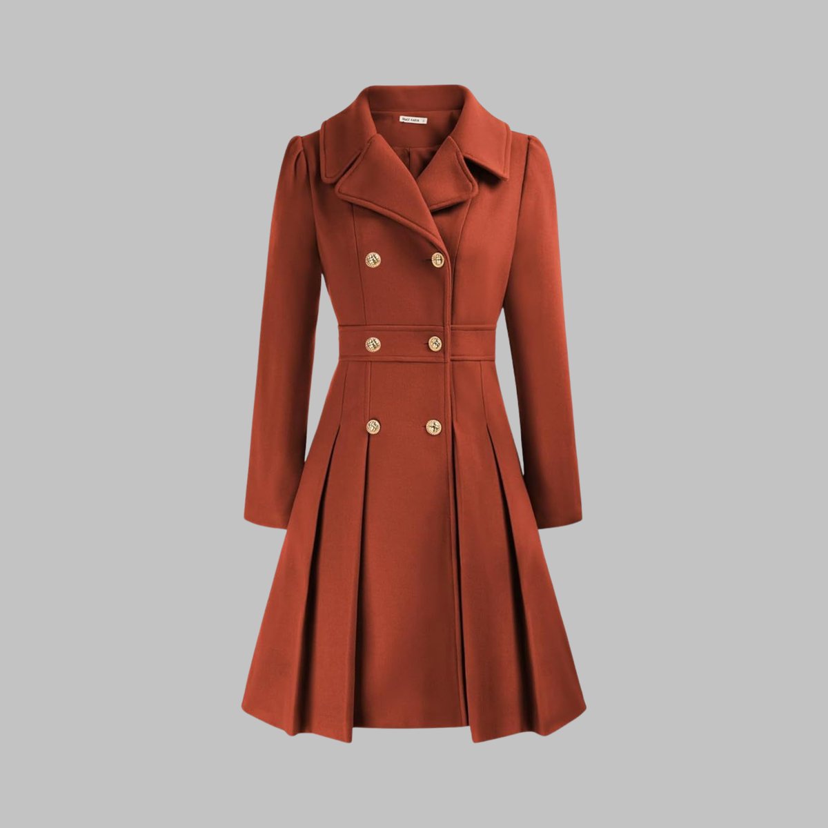 Emma | Women's Coat Double-Breasted Pleated A-Line Long Sleeve Overcoat