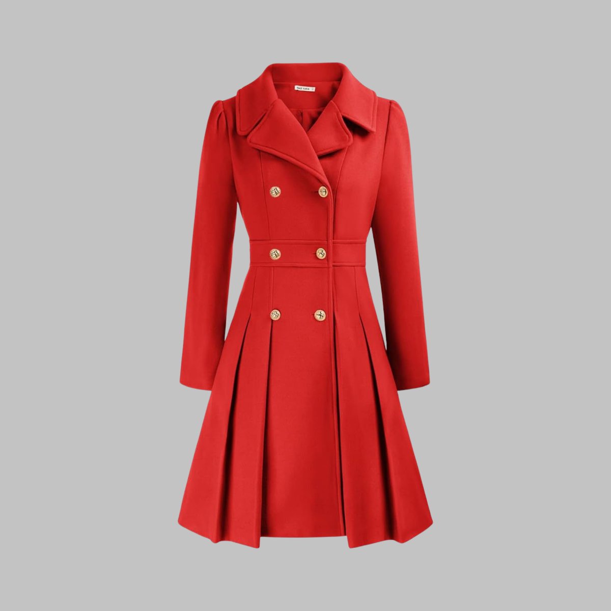 Emma | Women's Coat Double-Breasted Pleated A-Line Long Sleeve Overcoat