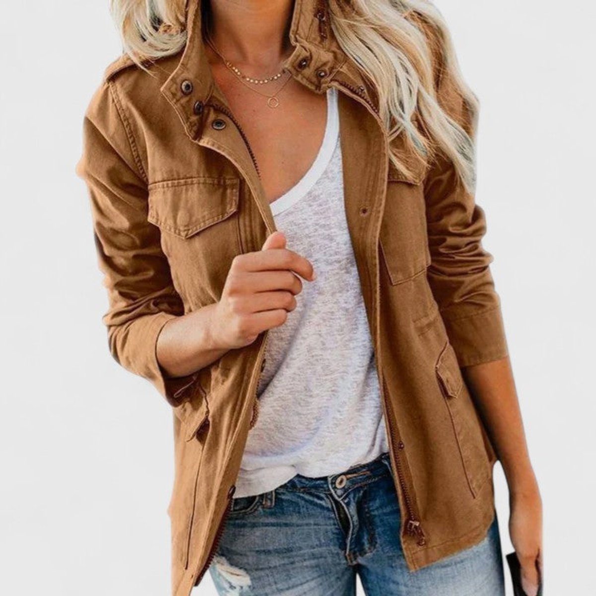 Luna | Women's Coat Lightweight Utility Jacket Drawstring Waist