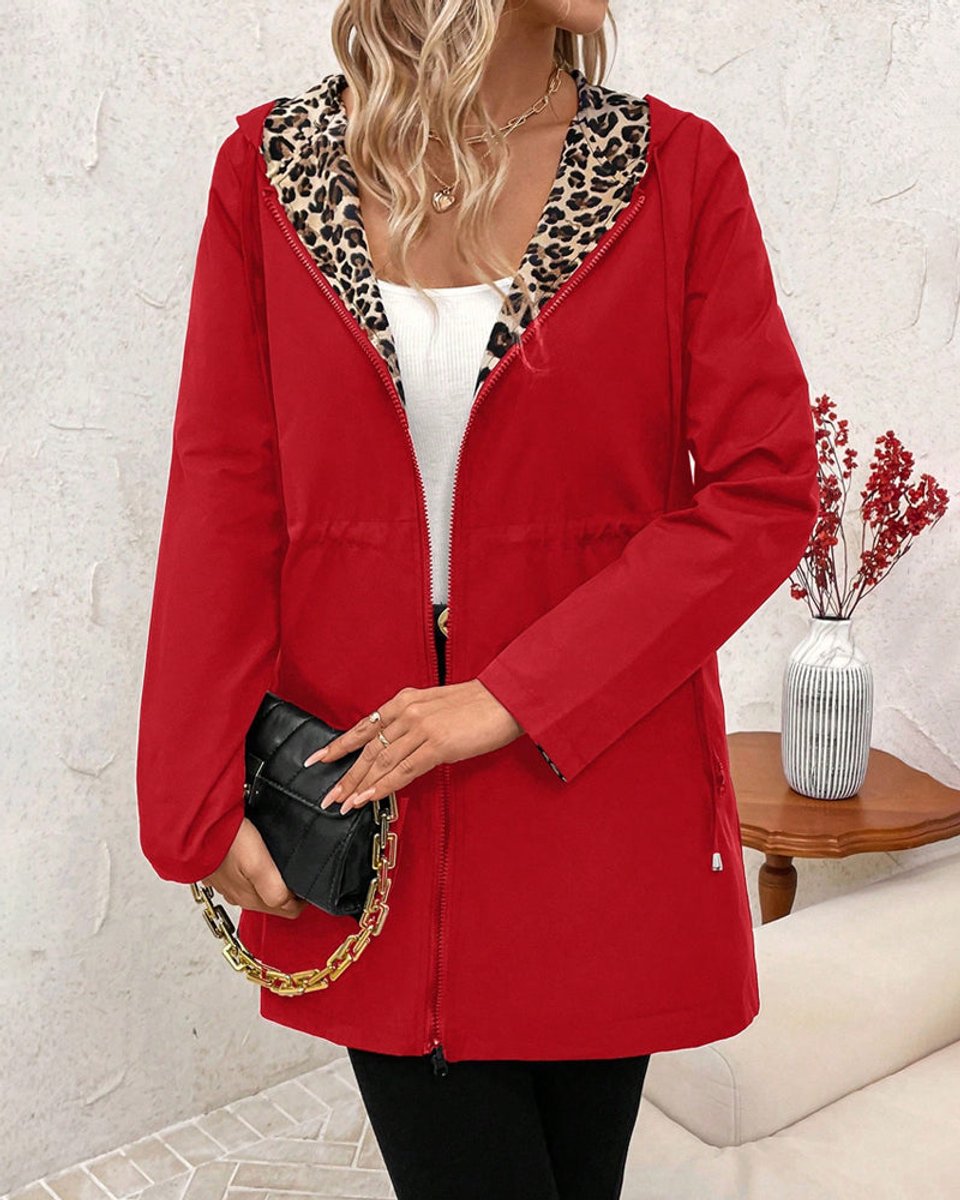 Olivia | Women's Coat Reversible Leopard Print Hooded Zip-Up Jacket