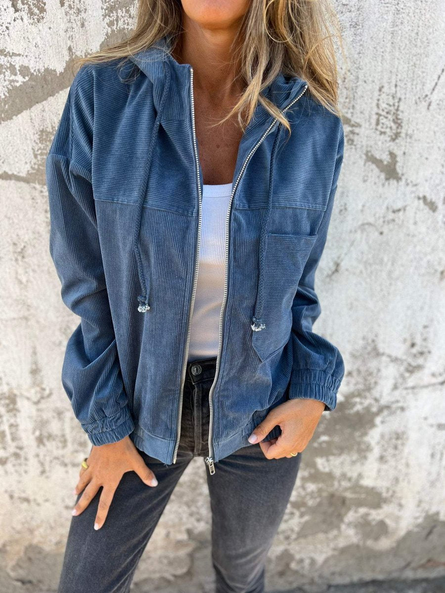 Scarlett | Women's Corduroy Hooded Zip-Up Quilted Jacket Oversized Fit