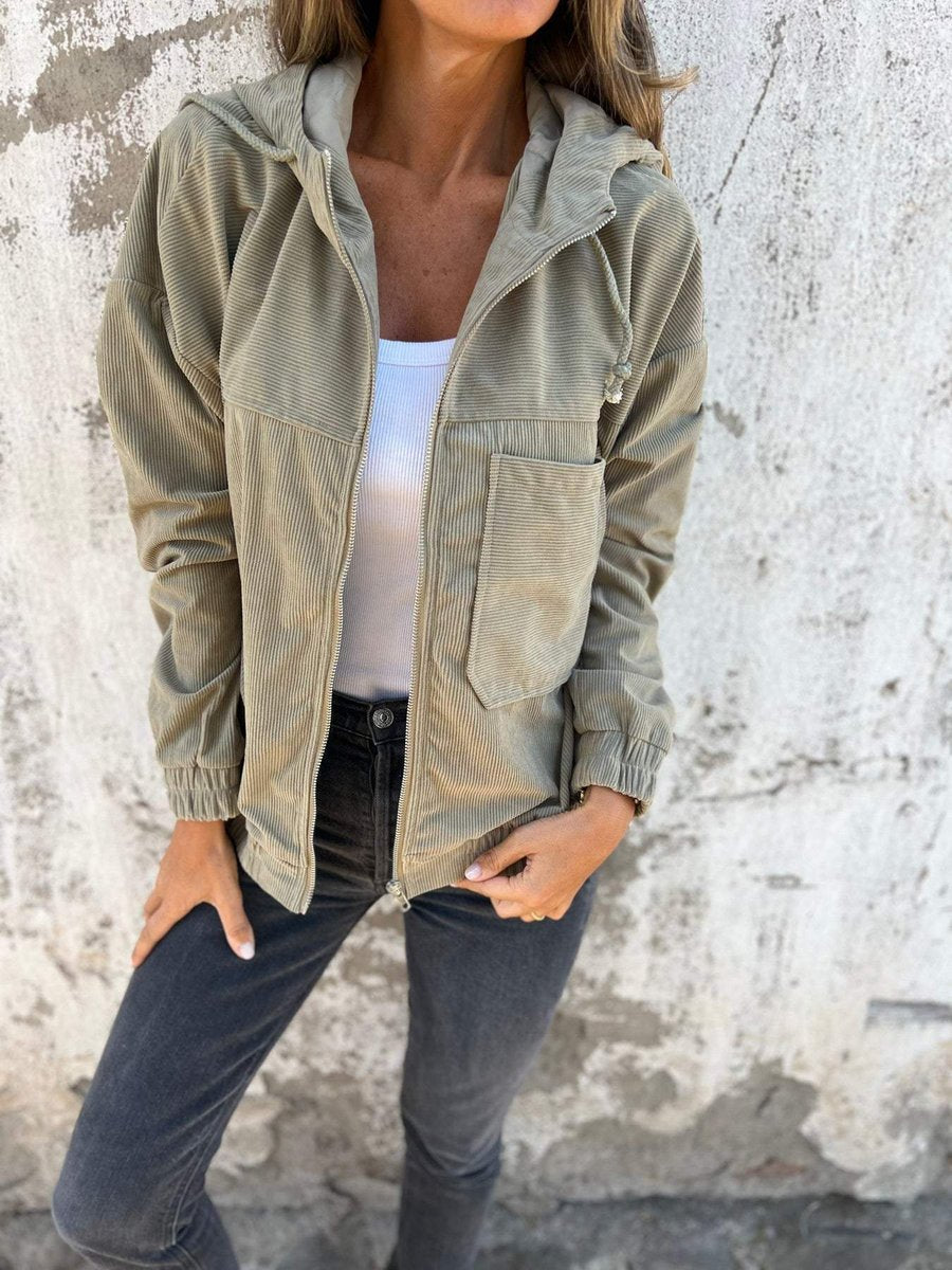 Scarlett | Women's Corduroy Hooded Zip-Up Quilted Jacket Oversized Fit