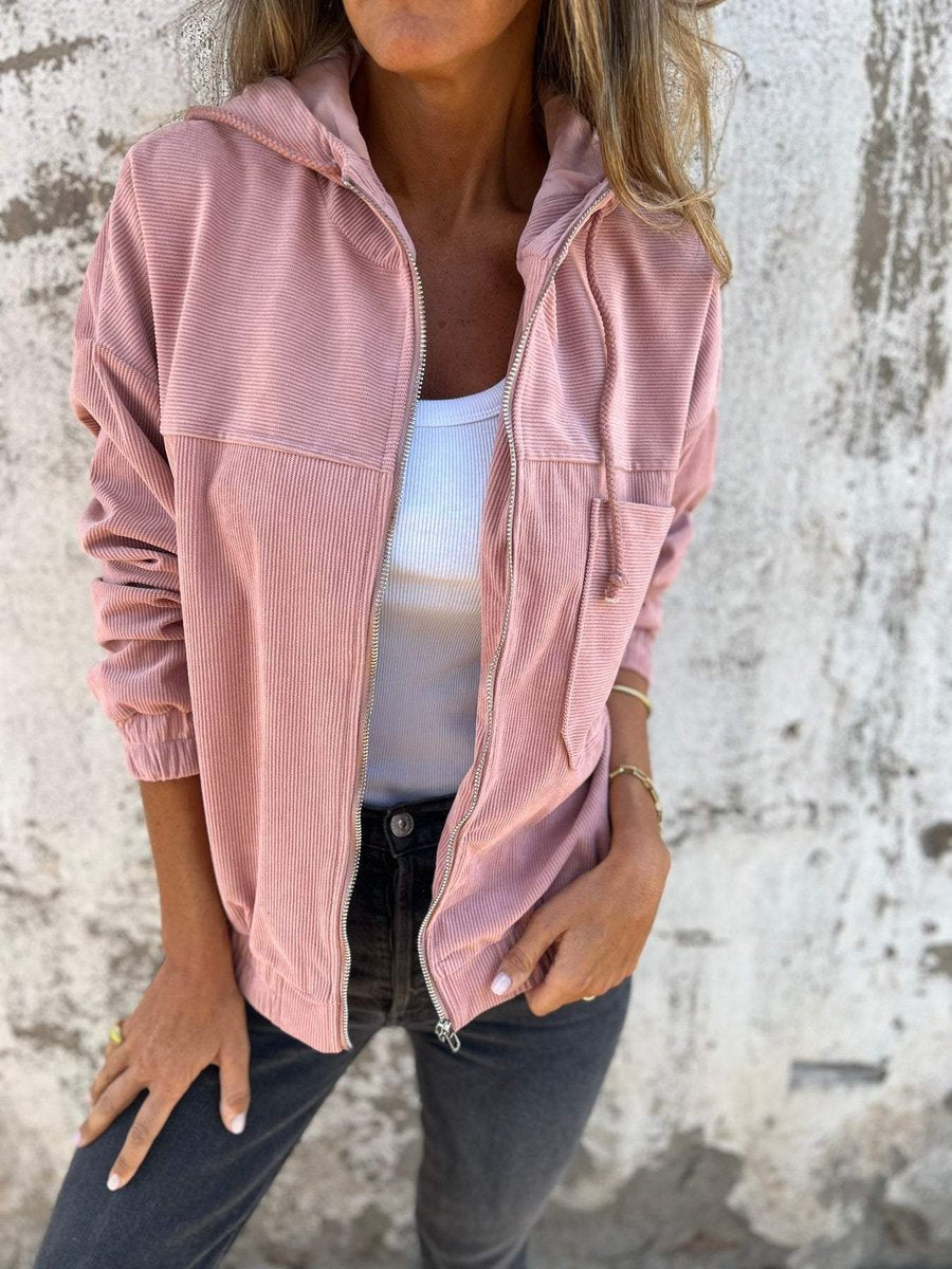 Scarlett | Women's Corduroy Hooded Zip-Up Quilted Jacket Oversized Fit