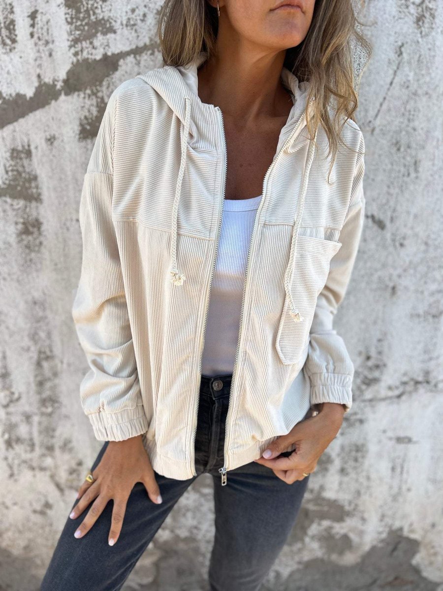 Scarlett | Women's Corduroy Hooded Zip-Up Quilted Jacket Oversized Fit
