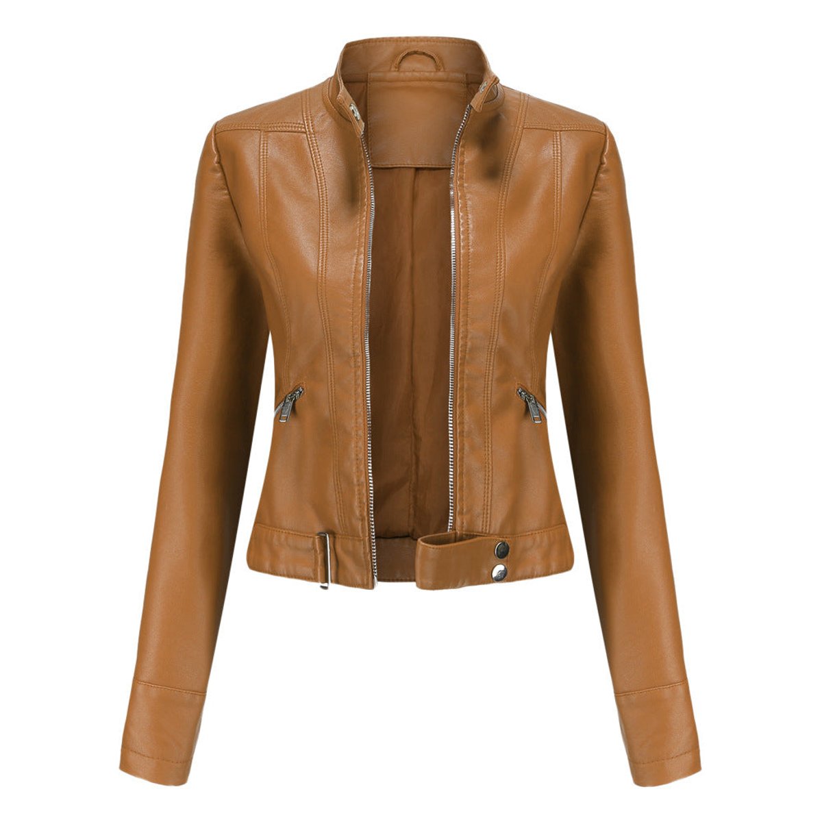Victoria | Women's Cropped Faux Leather Jacket Stand-Collar Moto Biker