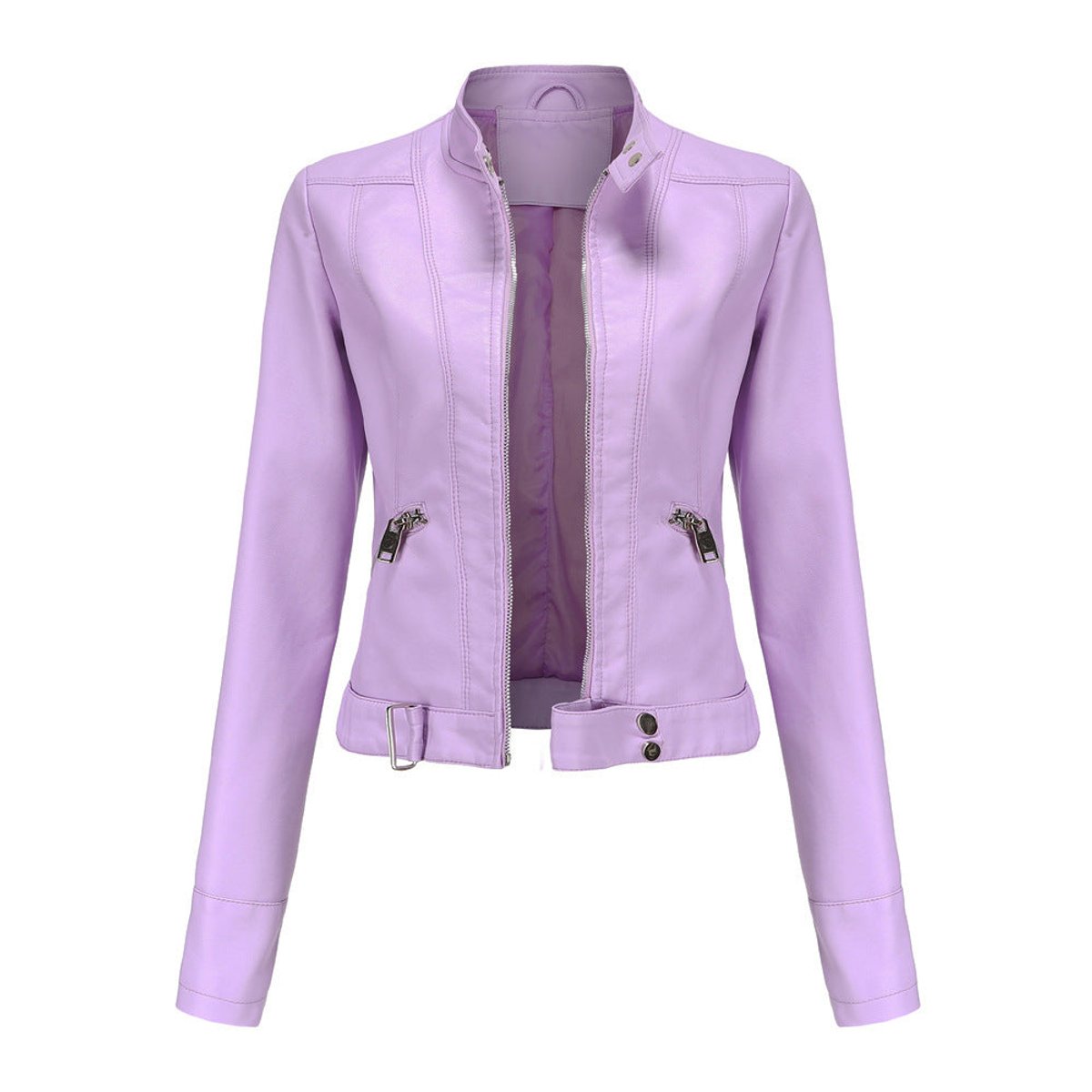 Victoria | Women's Cropped Faux Leather Jacket Stand-Collar Moto Biker