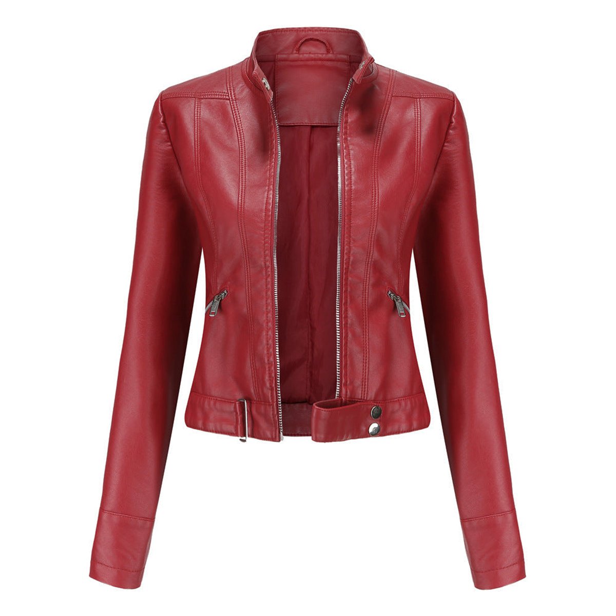 Victoria | Women's Cropped Faux Leather Jacket Stand-Collar Moto Biker