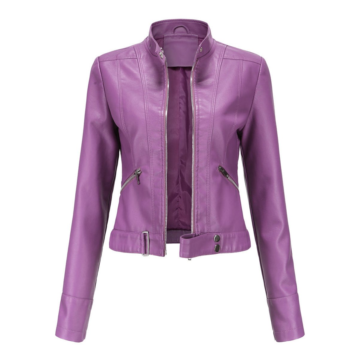 Victoria | Women's Cropped Faux Leather Jacket Stand-Collar Moto Biker