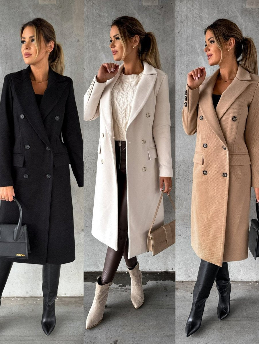 Scarlett | Women's Double-Breasted Long-Sleeve Midi Overcoat