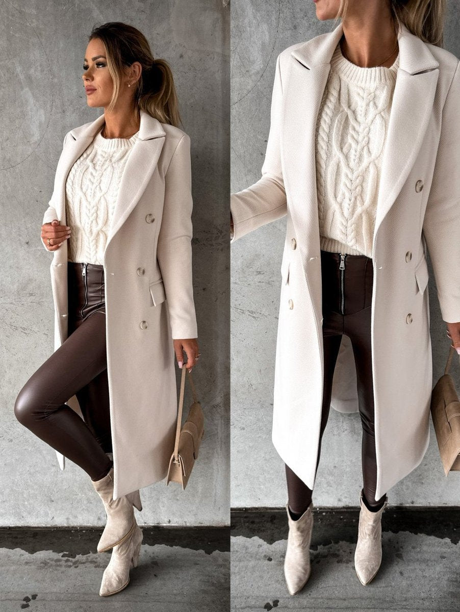 Scarlett | Women's Double-Breasted Long-Sleeve Midi Overcoat