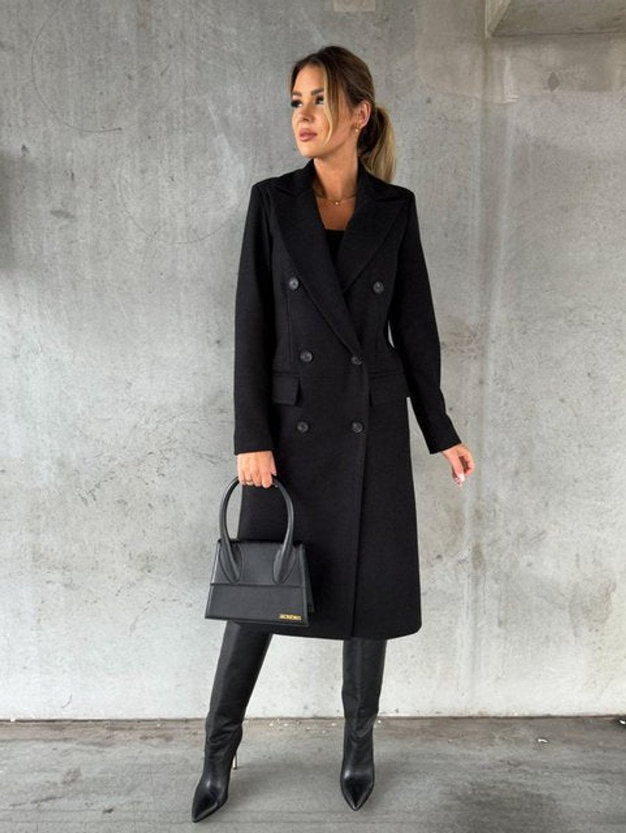 Scarlett | Women's Double-Breasted Long-Sleeve Midi Overcoat