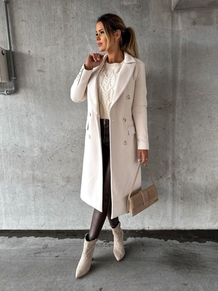 Scarlett | Women's Double-Breasted Long-Sleeve Midi Overcoat