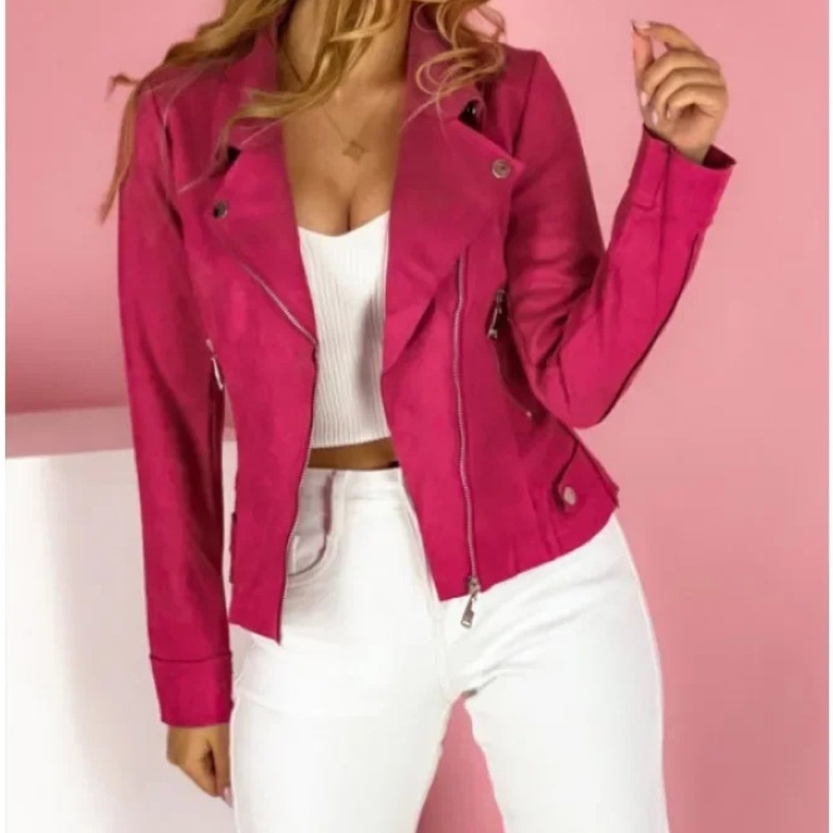 Layla | Women's Faux Leather Jacket Convertible Collar Zip-Up Moto