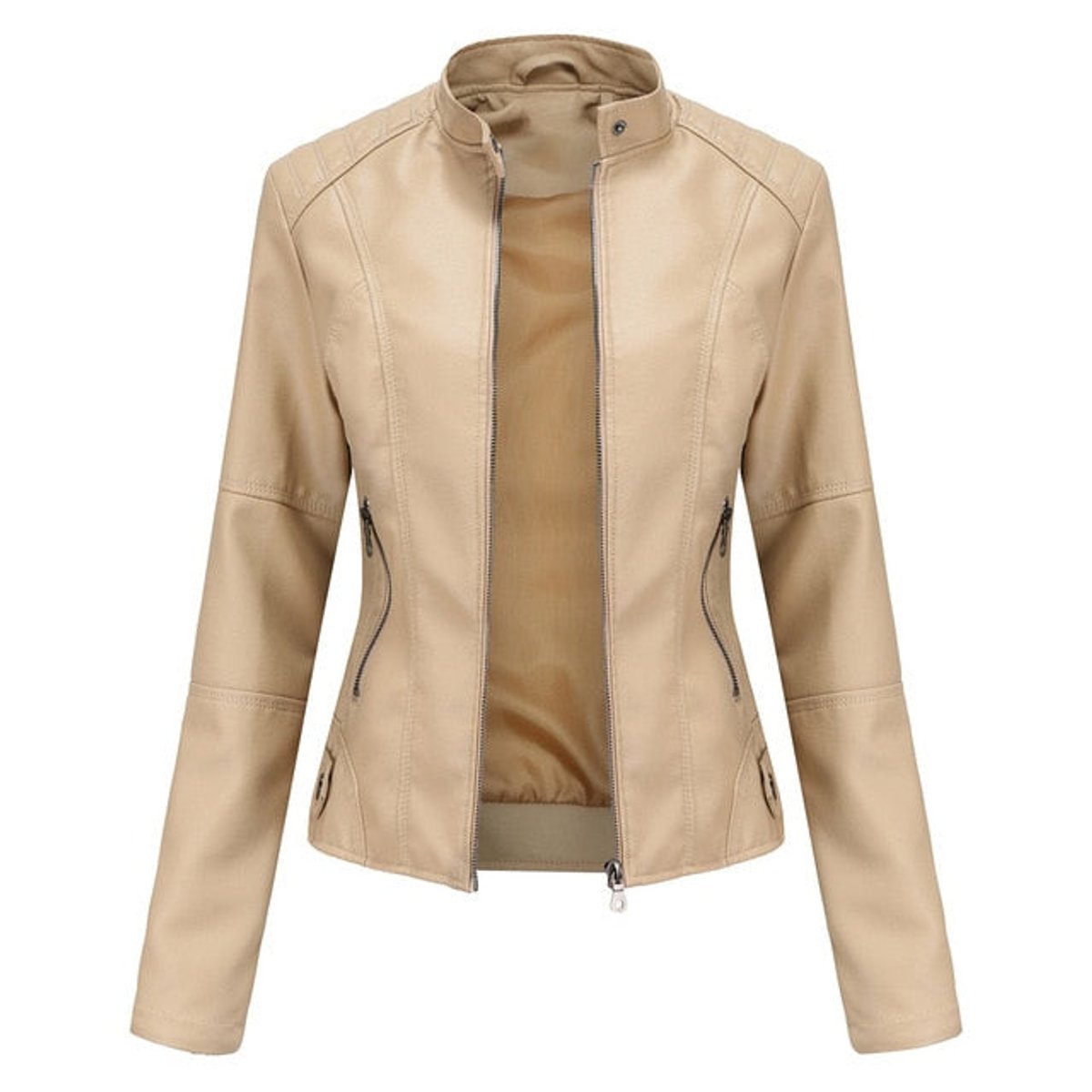 Madison | Women's Faux Leather Jacket Stand Collar Zip-Up Moto Jacket