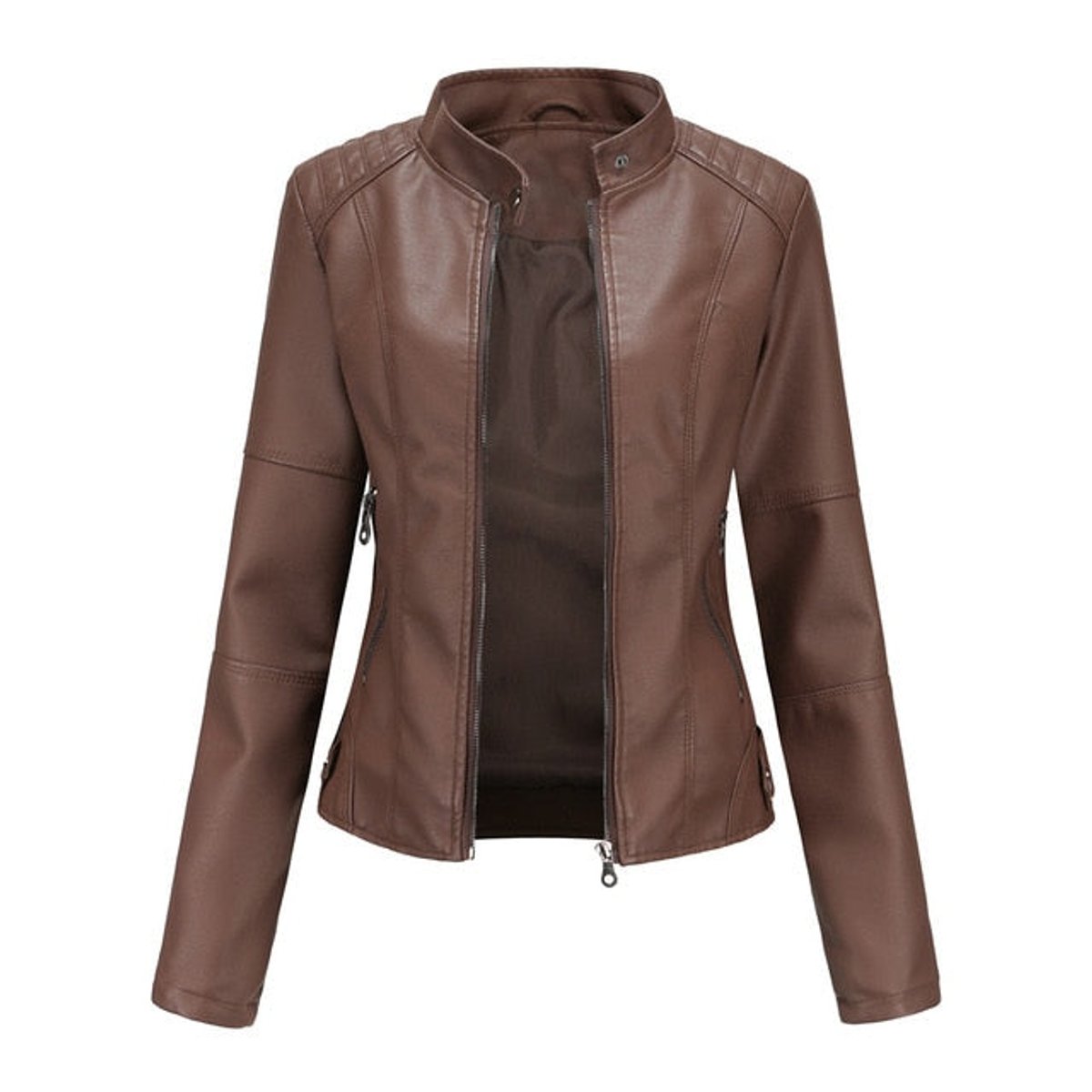 Madison | Women's Faux Leather Jacket Stand Collar Zip-Up Moto Jacket