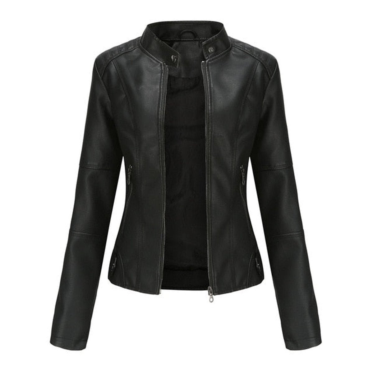 Madison | Women's Faux Leather Jacket Stand Collar Zip-Up Moto Jacket
