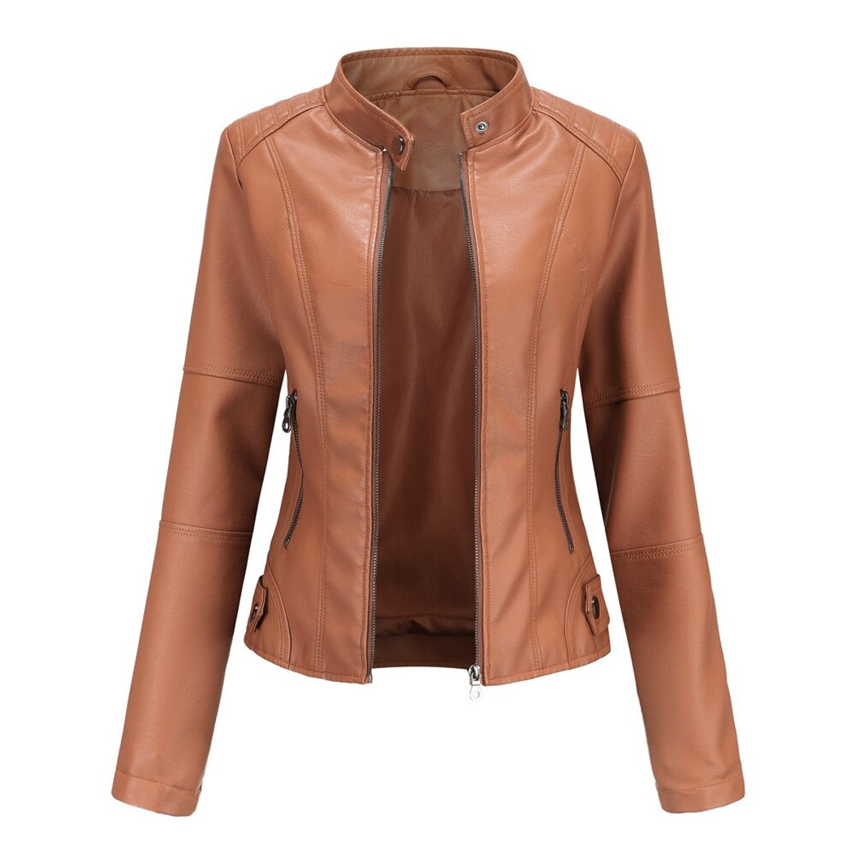 Madison | Women's Faux Leather Jacket Stand Collar Zip-Up Moto Jacket