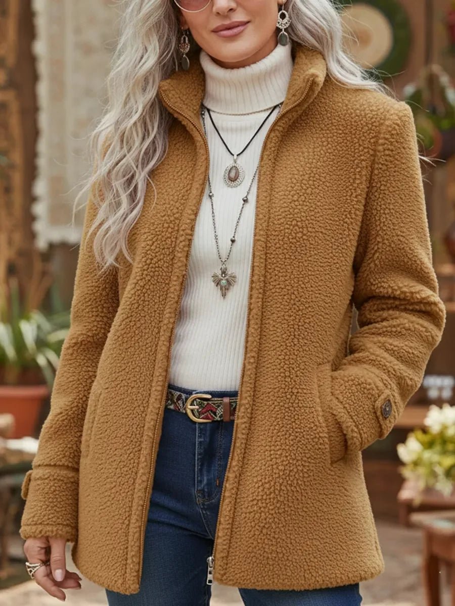 Emma | Women's Fleece Zip-Up Teddy Coat Stand Collar