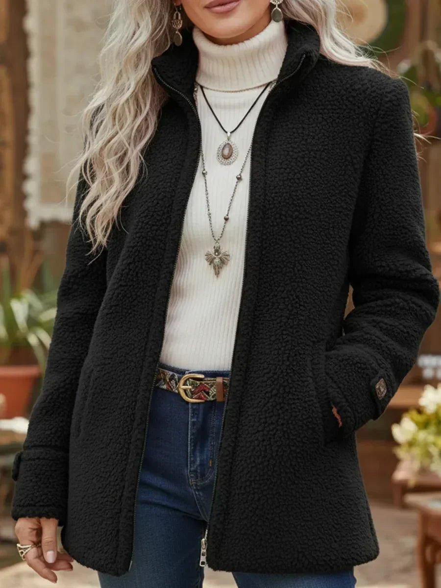Emma | Women's Fleece Zip-Up Teddy Coat Stand Collar