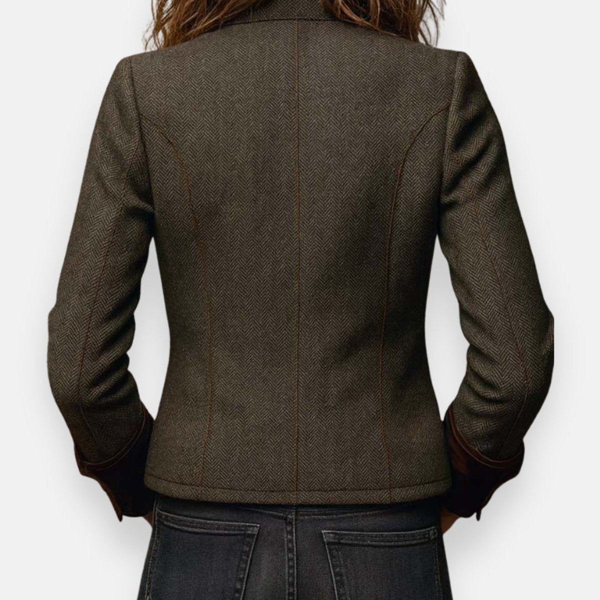 Victoria | Women's Herringbone Tweed Military-Style Jacket Gold Button