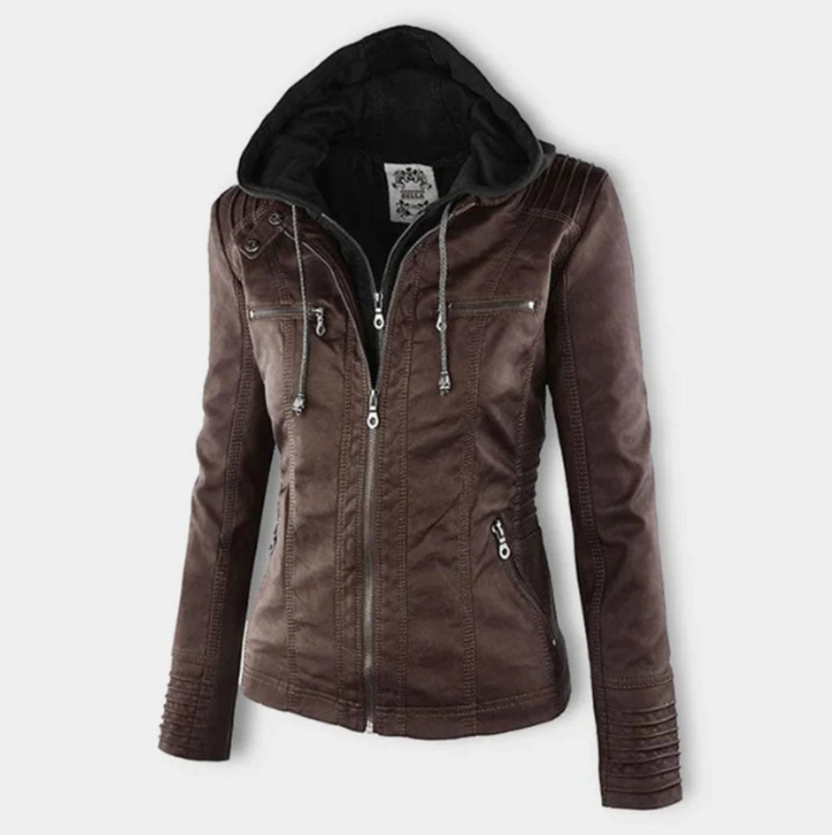 Victoria | Women's Hooded Faux Leather Moto Jacket Zip-Up