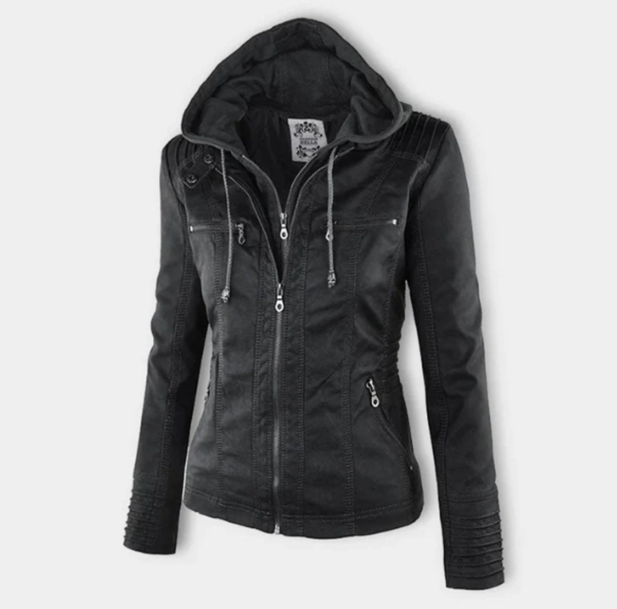 Victoria | Women's Hooded Faux Leather Moto Jacket Zip-Up