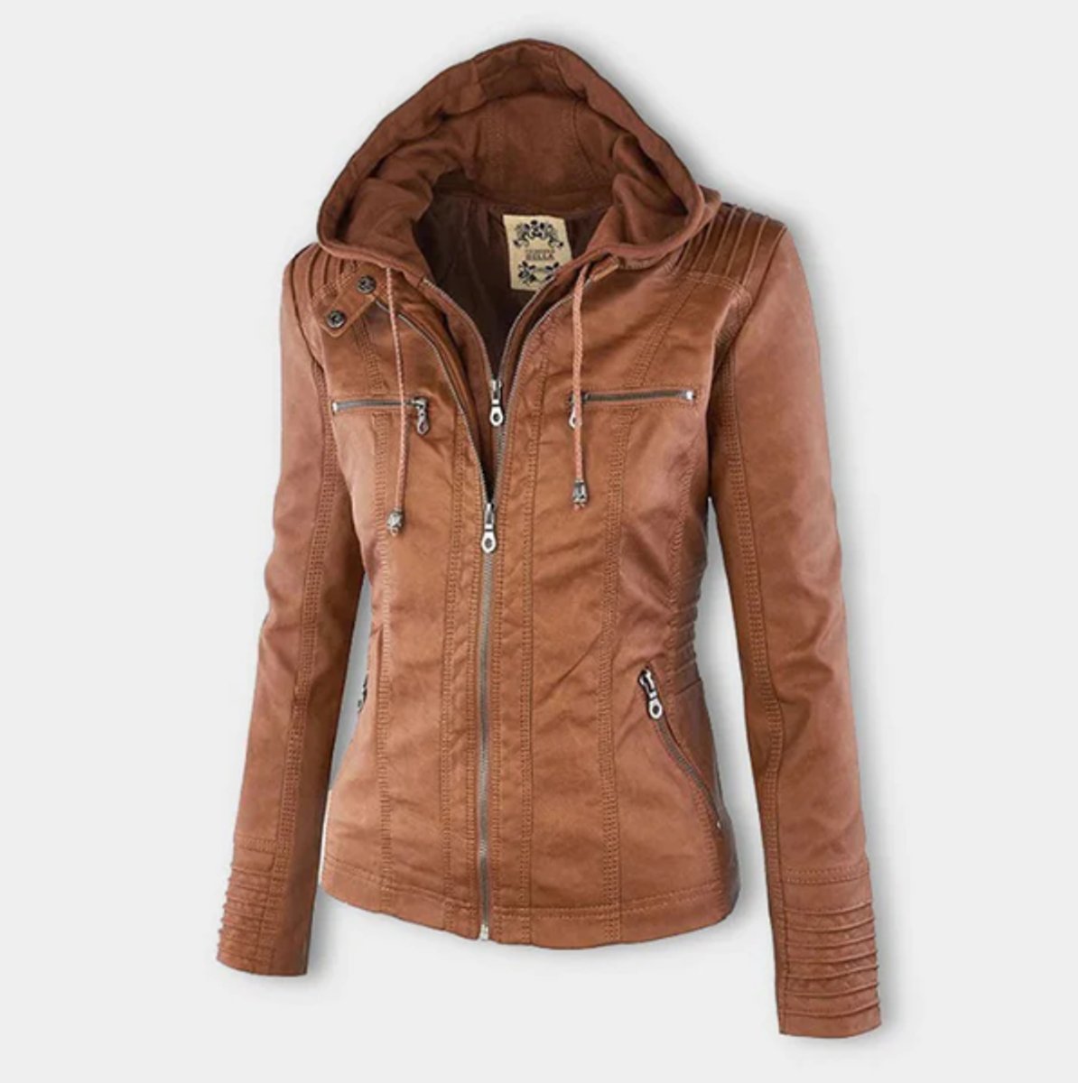 Victoria | Women's Hooded Faux Leather Moto Jacket Zip-Up