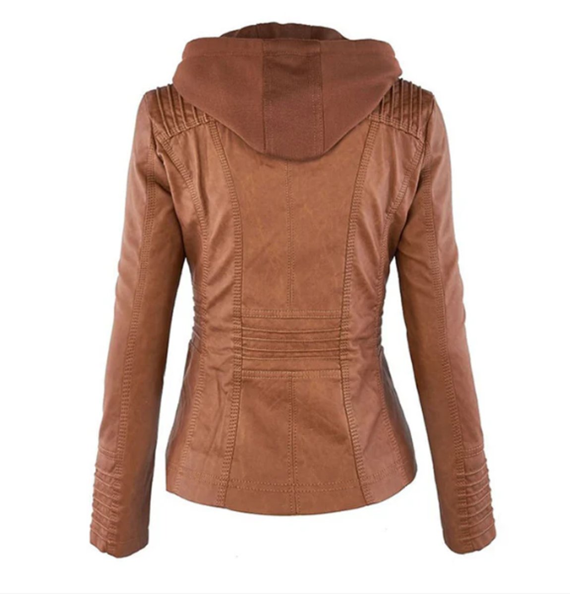 Victoria | Women's Hooded Faux Leather Moto Jacket Zip-Up